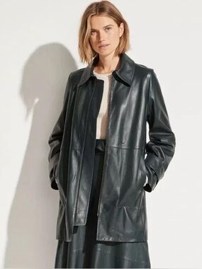 Vince Black Leather Belted Trench Coat